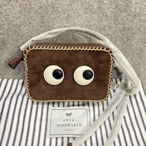 Anya Hindmarch Handbags - NWT Anya Hindmarch Eyes Suede and Stitches Crossbody Camera Bag in Toffee Brown